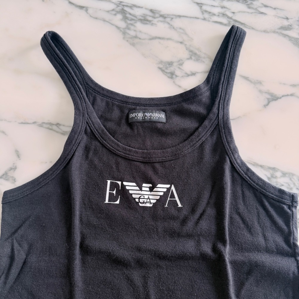 Emporio Armani Underwear Mens Black Cotton Eagle Logo Tank Top Size S CC554